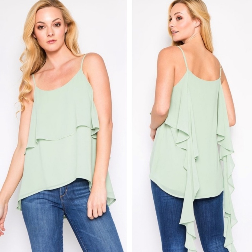 Mint green flutter thin straps tank top, lined NWT